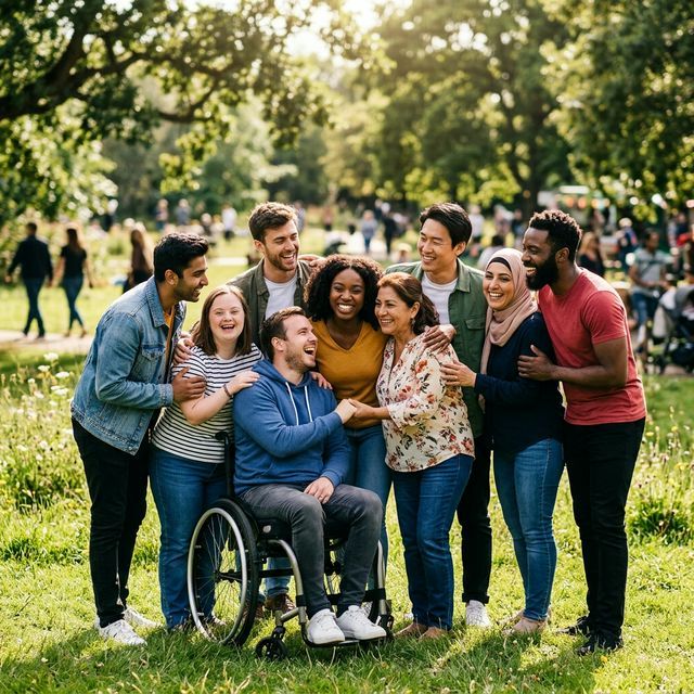 Happy inclusive community outdoors